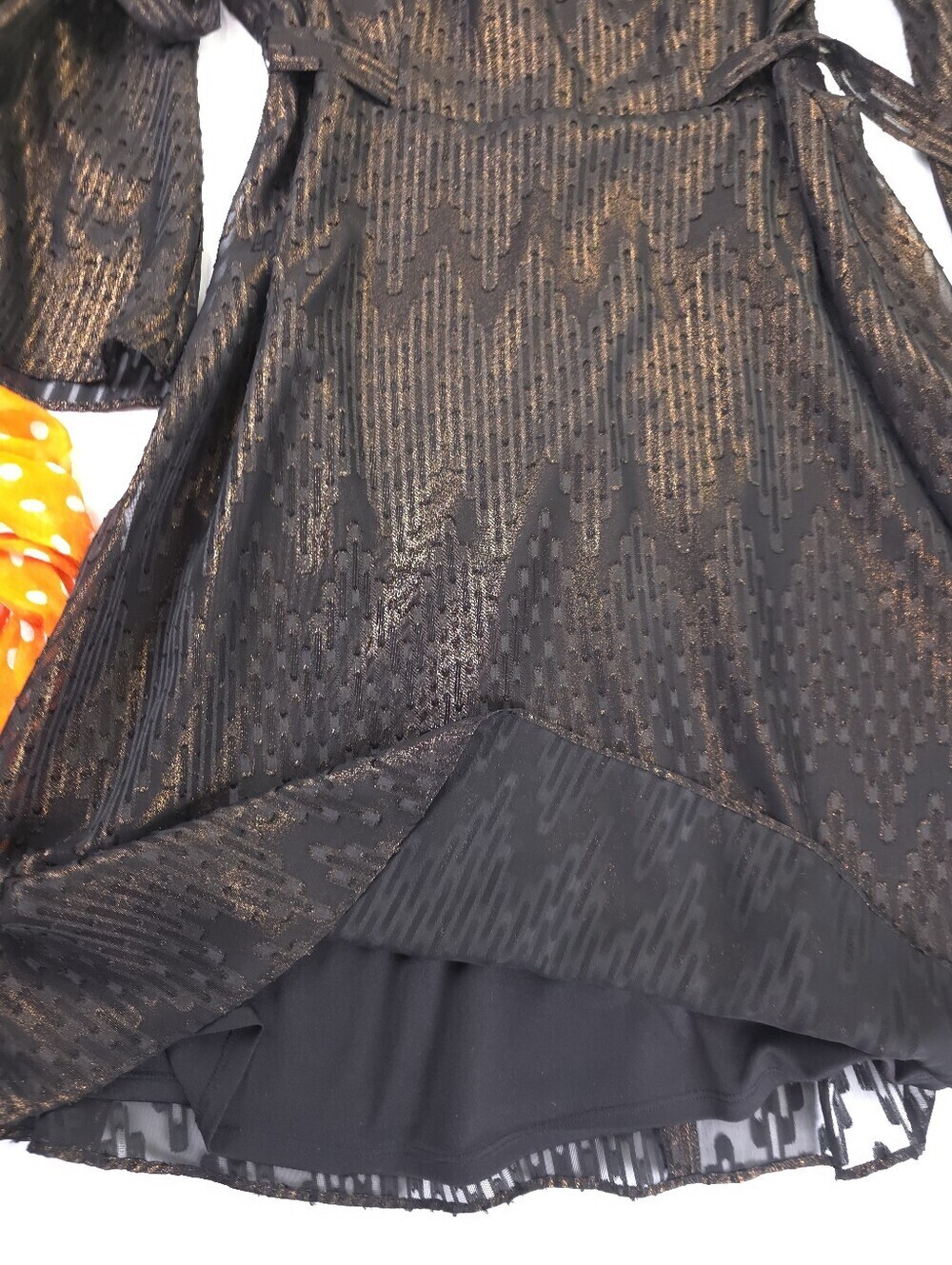 Like New Nine West Black Metallic Fit-and-Flare Dress with Tie Sleeves Sz 6 - Picture 5 of 13